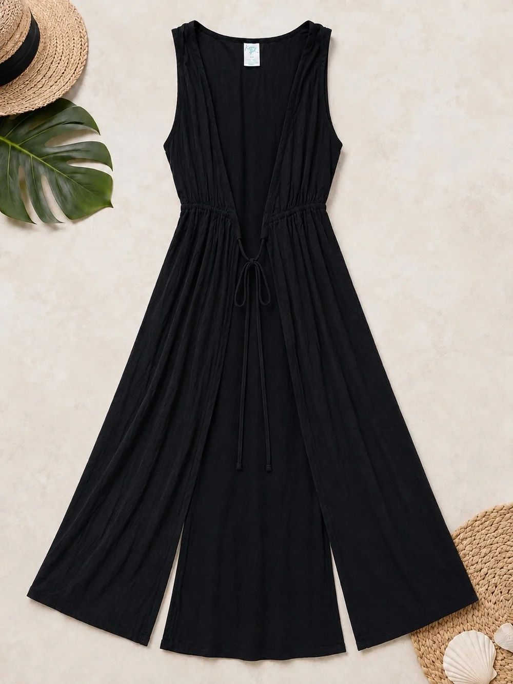 Kona Sol Black Maxi Swim Cover‎ Up Dress S/M | Sheer Beach Resort Wear